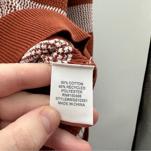 Market & Spruce Tawnee Cotton Blend Rust & White Stripe Waffle Sweater Sz L NEW - Picture 8 of 8